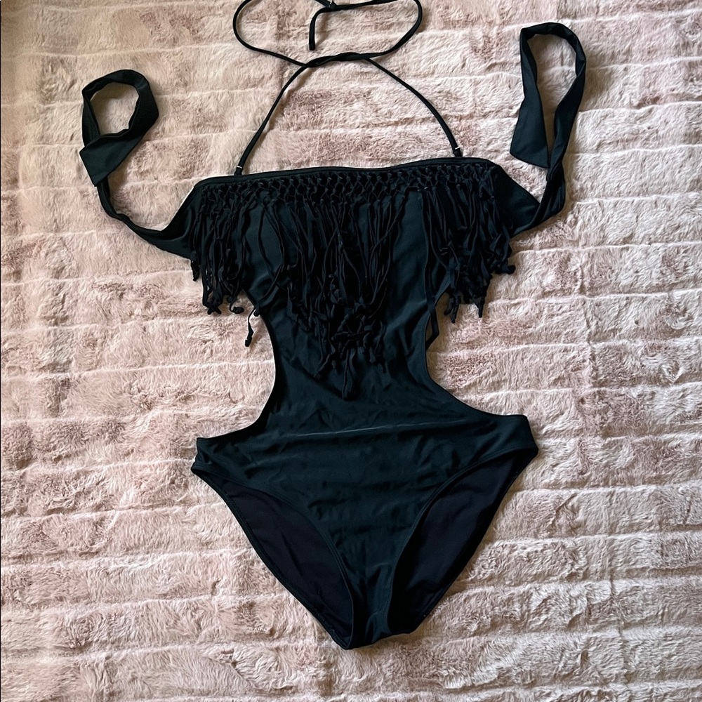 Aerie Black Fringe One Piece Swimsuit size S